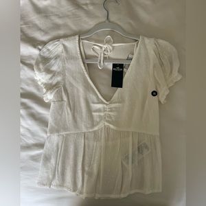 Hollister white womens blouse flowy top size xs brand new with tags open back